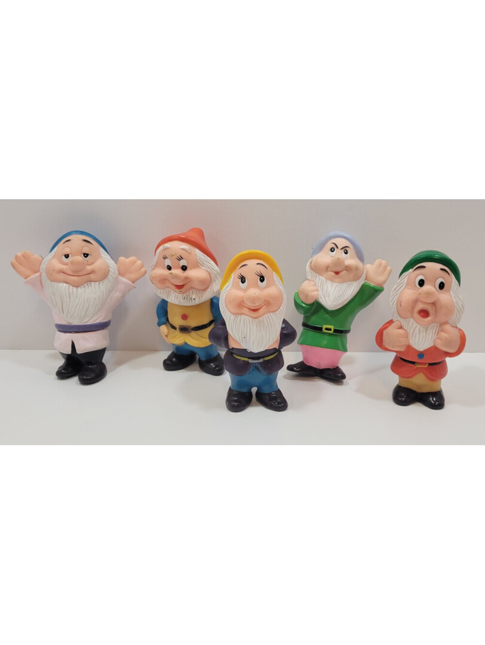 Vintage Walt Disney Vinyl Squeaky Snow White Seven Dwarfs 5” Figures - Lot of 5